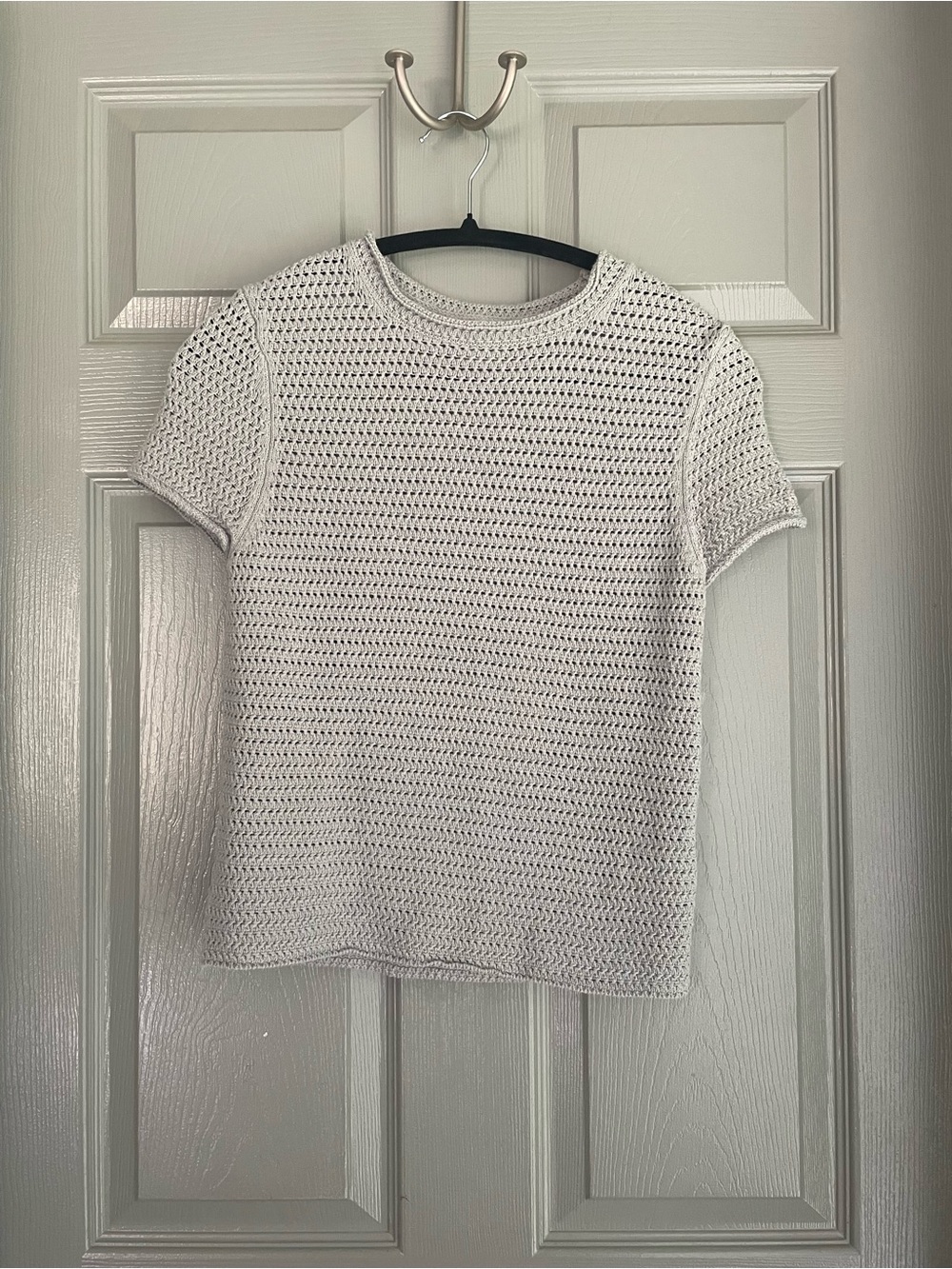 Classic Sage Crochet Short-Sleeve Top Shirt Sweater 100% Cotton